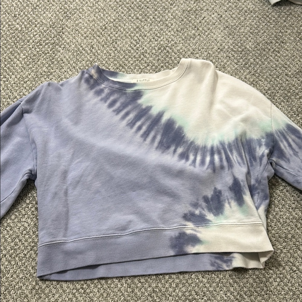 Z Supply Tie-Dye Crew Neck Sweater - Blue and Cream